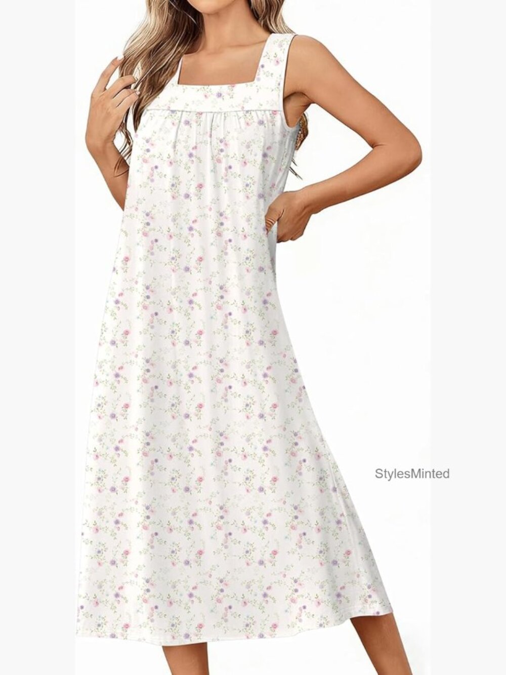 Victorian Embroidery Sleeveless Long Nightgown Women Sleep Dress Loungewear